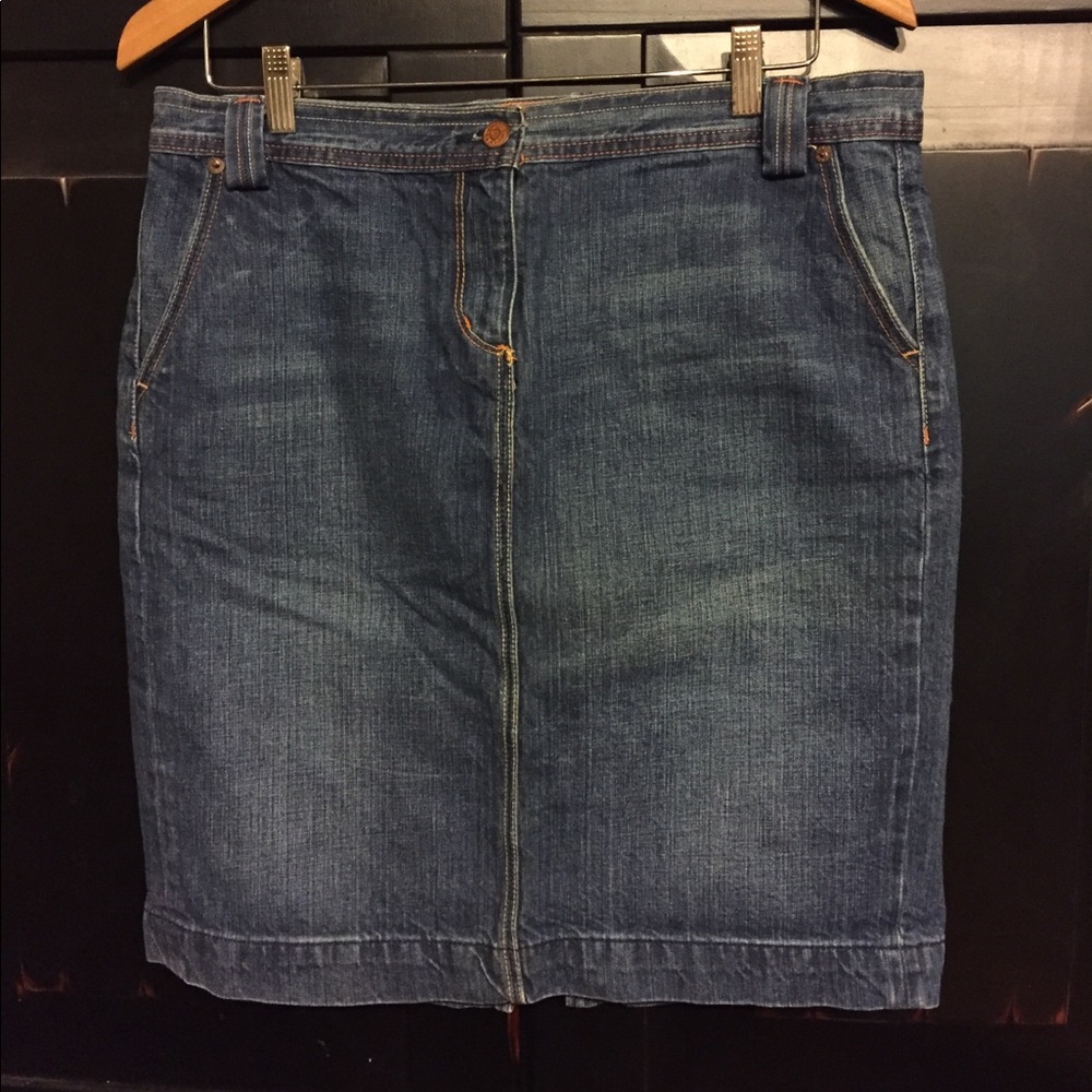 J Crew denim pencil skirt w/ copper hardware